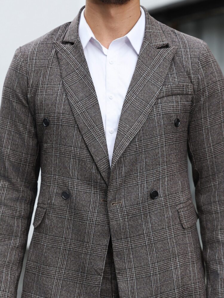Manfinity Mode Men's Casual Business Suit Set, Made Of Plaid Fabric, Suitable For Daily Commute, Relaxed Work Environment Or Semi-Formal Occasions, Also An Ideal Gift For Boyfriend And Husband - Brown - View 6
