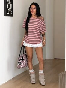 Coolane 女款秋季街頭風 Y2K 骷髏圖案寬鬆黑色 T 恤 - 珊瑚粉 - 查看 5