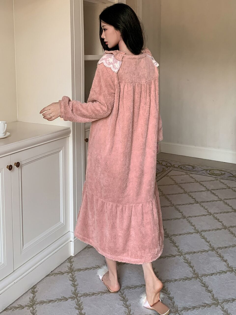Women's Lace Patchwork Pleated Casual Daily Home Sleep Dress Fall