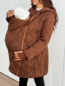 SHEIN Maternity Autumn/Winter Hooded 3-In-1 Jacket - Brown - View 1