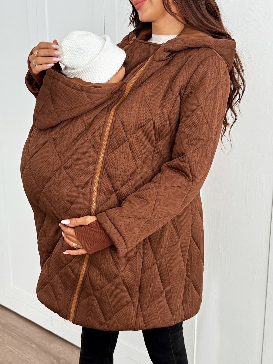 SHEIN Maternity Autumn/Winter Hooded 3-In-1 Jacket - Brown - View 1