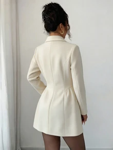 SHEIN Elenzya Mantel Panjang Elegan Warna Polos untuk Musim Gugur/Dingin, Pas di Pinggang - Aprikot - View 2