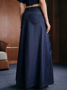 Anewsta Women's Fashion New Gorgeous Decorative Buckle Blue Jeans Skirt - Blue - View 5