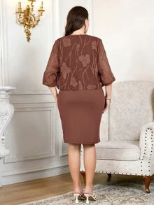 Reflora Fashionable Elegant Cut-Out Top & Dress Plus Size 2 Pieces Set - Redwood - View 2