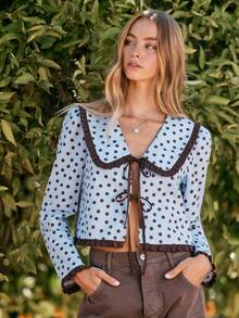 WESTFADE Polkadot Peter Pan Collar Tie-Front Blouse - Multicolor - View 4