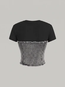 SHEIN MOD 大尺碼拼色休閒日常牛仔上衣 - 淺灰色 - 查看 2