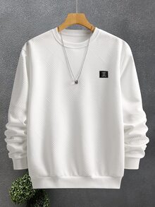 Sorvial Men's Casual Vacation Letter Print Denim Crew Neck Long Sleeve Sweatshirt - White - View 5