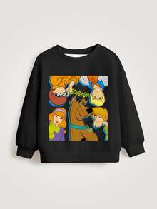 SCOOBY-DOO X SHEIN بلوزة رياضية كاجوال يومية بأكمام طويلة مطبوعة برسومات كرتونية للأولاد الصغار - أبيض - مشاهدة 5