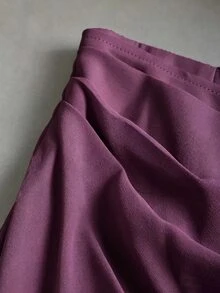 Franclia Women's White Straight Leg Casual Commuter Pants, Patchwork Chiffon Draped Soft Flowy Pants With Metal Buttons, Asymmetrical Versatile Spring/Summer Trousers - Violet Purple - View 3