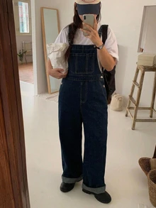 Dazy Plus Layered Spring/Autumn New Casual Vintage Denim Overalls And Jumpsuit For Girls - Dark Wash - View 4