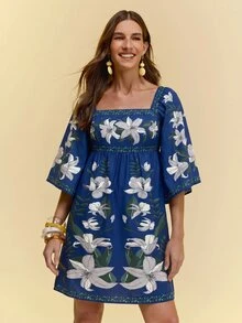CAJUNI Women's Floral Print Fashion Vacation Dress - Navy Blue - View 3