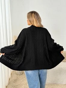 SHEIN CURVE+ Plus Size Women's Solid Color Zipper Casual Versatile Daily Wear Cardigan - Black - View 2