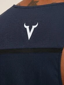 OTTIMOZO Men's Horn Print Casual Fitness Sports Tank Top - Navy Blue - View 5