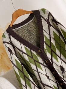 Elaquor Áo cardigan họa tiết quả trám casual size lớn cho mùa Thu/Đông - Nhiều màu - Xem 4
