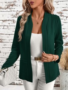 SHEIN Clasi 女款無領百搭純色優雅極簡多功能舒適紅色常規款 - 墨綠色 - 查看 5