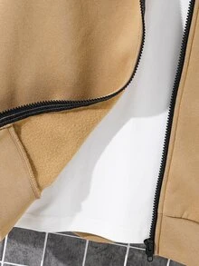 SHEIN 青少年男孩拼色拼接運動衫外套，寬鬆長袖灰色上衣，適合冬季返校穿著 - 彩色 - 查看 6