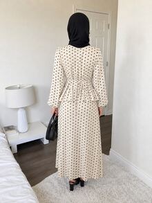 Solavon Plus Size Women's Polka Dot Pattern Ruffle Hem Blouse And Skirt Elegant Two Pieces Set - Apricot - View 2
