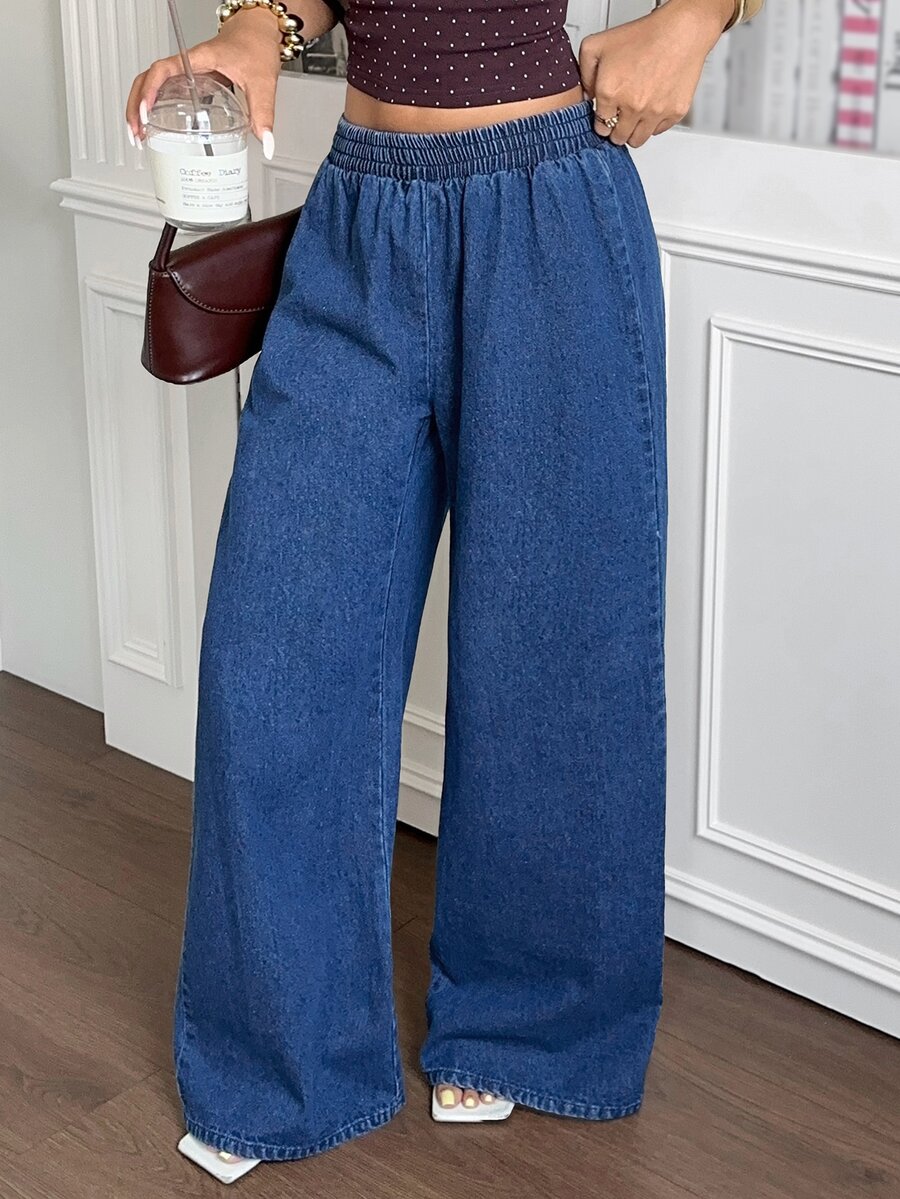 Rivivi Women's Elastic Waist Casual Daily Denim Jeans - Dark Wash - View 1