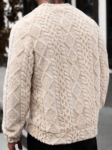 Manfinity Homme Men's Casual Fashion Vintage Long Sleeve Fuzzy Pullover Sweatshirt, Essential For Outings, Perfect Gift For Family And Boyfriend - Khaki - View 2