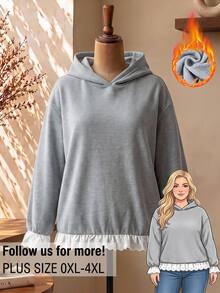 Rusticease Sweatshirt Hoodie Ukuran Besar Gaya Korea Bordir Berongga Warna Blok Formal Liburan Wisuda Liburan Musim Gugur Kasual Abu-abu - Grey - View 2
