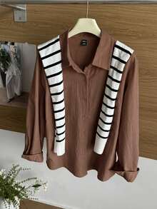 DAZY Women's Cotton Blend Loose Fit Solid Purple Casual Versatile Everyday Shirt - Coffee Brown - View 2