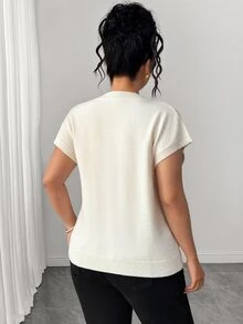Elenzga Women's Spring/Summer New Single Piece Round Neck Sleeveless Machine Embroidered Floral Pattern French Style Elegant Loose Regular Fit Knit Pullover Lady Daily Versatile Fashion Plus Size Top - Beige - View 2