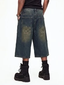 Manfinity EMRG Men's Casual Denim Shorts With Pockets For Daily Wear - Dark Wash - View 2