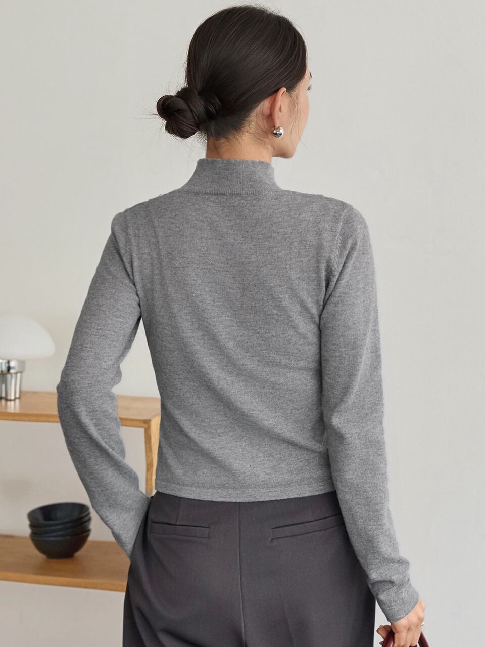 Women's Solid Color Casual Minimalist Modest Versatile Daily Long Sleeve Sweater Office Grey Autumn