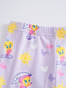 LOONEY TUNES X SHEIN 女嬰圓領長袖上衣與長褲居家休閒套裝 - 紫色 - 查看 5