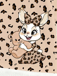 (3套) 女童幼兒時尚創意豹紋愛心蝴蝶可愛卡通卡哇伊兔子熊造型可愛圖案印花夏季基礎短袖T恤與內搭褲套裝 - 彩色 - 查看 7