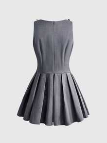 ROMWE Y2K Gaun Mini Kasual Wanita Napoleon dengan Kancing Ganda - Grey - View 2