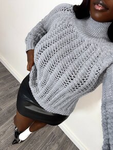 Selianne Women's Minimalist Design Cable Knit Loose Elegant Sweater Top - Grey - View 5