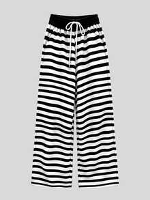 Lalippa Striped Print Raglan Sleeve Cropped Top And Wide Leg Pants 2 Pieces Set For Women - Multicolor - View 3
