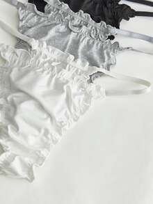 Lowkey Lull 3pcs Multi-Color Frill Trim High Elasticity Minimalist Casual Women's T-Back Panties - Multicolor - View 4