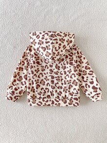 SHEIN Playful Pals 1件少女復古街頭風豹紋透氣休閒長袖連帽拉鍊運動外套，開學季秋季穿搭 - 彩色 - 查看 3