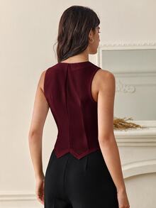 SHEIN Tall 秋冬款純色鈕扣前襟背心西裝外套 - 酒紅色 - 查看 3