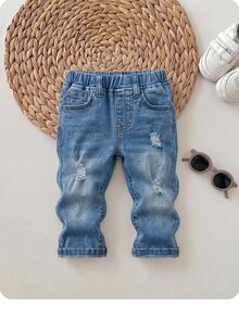 SHEIN Baby Boy Distressed Pocket Casual Versatile Denim Jeans - Light Wash - View 1