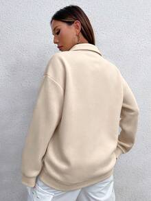 SHEIN Unity 女款百搭街頭風長袖口袋運動衫，適合日常穿著 - 卡其色 - 查看 2