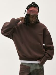 Baseblock Men's Cotton Streetwear Brown Fleece Lined Loose Fit Hooded Pullover Sweatshirt, New Fall Looks - Coffee Brown - View 2