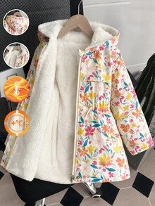 Sparklyn 青少年女孩時尚中長款連帽收腰保暖內裡加厚外套，寬鬆舒適，適合日常通勤、外出、聚會與拍照 - 黃色 - 查看 1