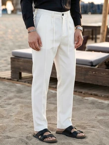 Genlund Men's Mature Casual Solid Color Tapered Plus Size Dress Pants, Best Choice For Holiday Gift - White - View 7