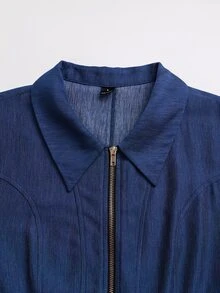 Balvessa Women's Waist-Cinching Zippered Denim Effect Midi Dress - Blue - View 4