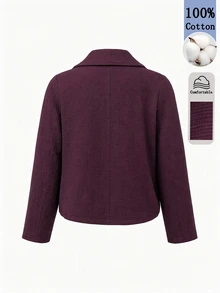 Yalmera Plus Size Women's Autumn Large Collar Pure Cotton Solid Color Casual Commute Jacket - Red Violet - View 2