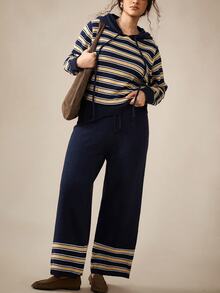 Nubod Plus Size Knit Colorblock Hooded Top And Pants Tie-Up Sweater Set, Casual And Comfortable - Multicolor - View 5