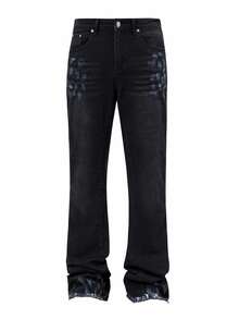 ROMWE MEN Men's Patchwork Distressed Flare Jeans - Dark Grey - View 3
