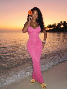 Slaydiva Women's Sexy Backless Halter Neck Dress - Hot Pink - View 7