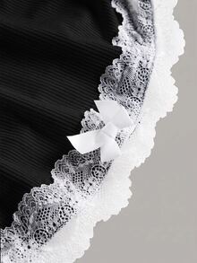 Muchica Plus Size Women's Lace Patchwork Fitted Versatile Bandeau Top - Black and White - View 3