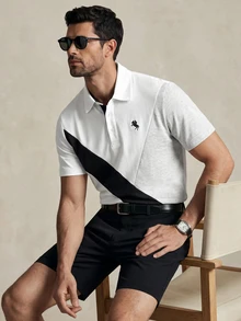 Lornavo Men's Cotton White And Black Color Block Polo Shirt High Quality Store Style Business Golf Summer Casual - Multicolor - View 8