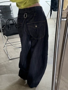 Dazy Tall 女款休閒寬鬆直筒牛仔褲，附口袋與鈕扣，秋季款 - 深色水洗藍 - 查看 2