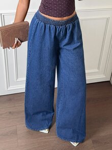 Rivivi Women's Elastic Waist Casual Daily Denim Jeans - Dark Wash - View 3